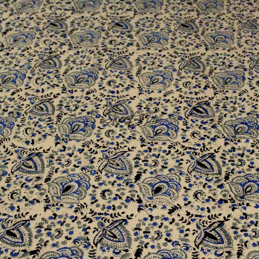 Ashlyn Block Print Floral Tablecloth Square Blue Zodiac, Black, Blue, Beige