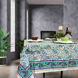 Ashlyn Block Print Floral Tablecloth Square Turquoise, Purple, Beige