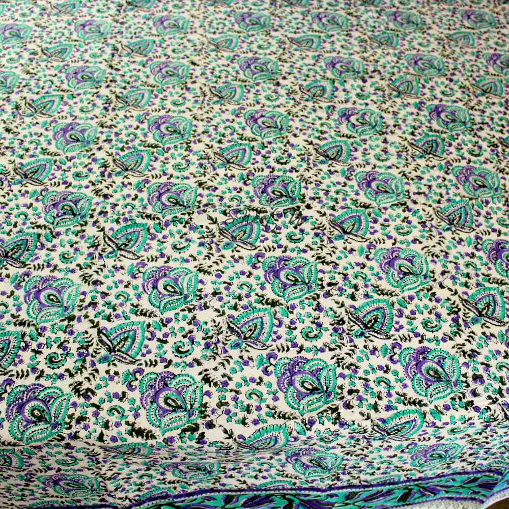 Ashlyn Block Print Floral Tablecloth Square Turquoise, Purple, Beige