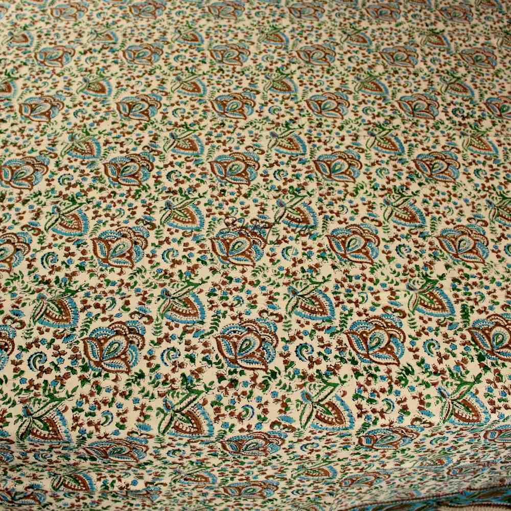 Ashlyn Block Print Floral Tablecloth Square Sky Blue, Gold, Green, Beige