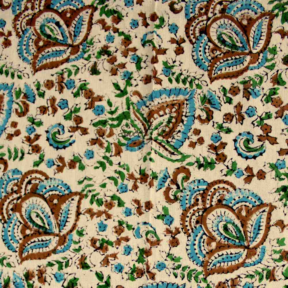 Ashlyn Block Print Floral Tablecloth Square Sky Blue, Gold, Green, Beige