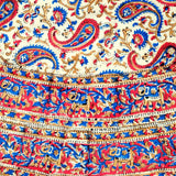 Block Print Tablecloth Round, Floral Paisley Elephants in Red, Blue, Tan, Beige