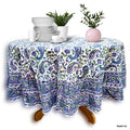 Block Print Tablecloth Round, Floral Paisley Elephants in Blue, Green, Purple - Sweet Us