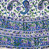 Block Print Tablecloth Round, Floral Paisley Elephants in Blue, Green, Purple