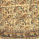 Block Print Tablecloth Round, Floral Paisley Elephants in Blue, Gold, Gray