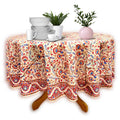 Block Print Tablecloth Round, Floral Vine Print in Blue, Gold, Red, Beige - Sweet Us