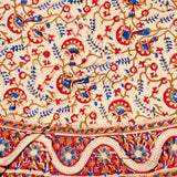 Block Print Tablecloth Round, Floral Vine Print in Blue, Gold, Red, Beige