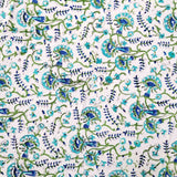 Block Print Tablecloth Round, Floral Vine Print in Blue, Green, Turquoise