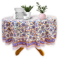 Block Print Tablecloth Round, Floral Paisley Love in Blue, Gold, Purple - Sweet Us