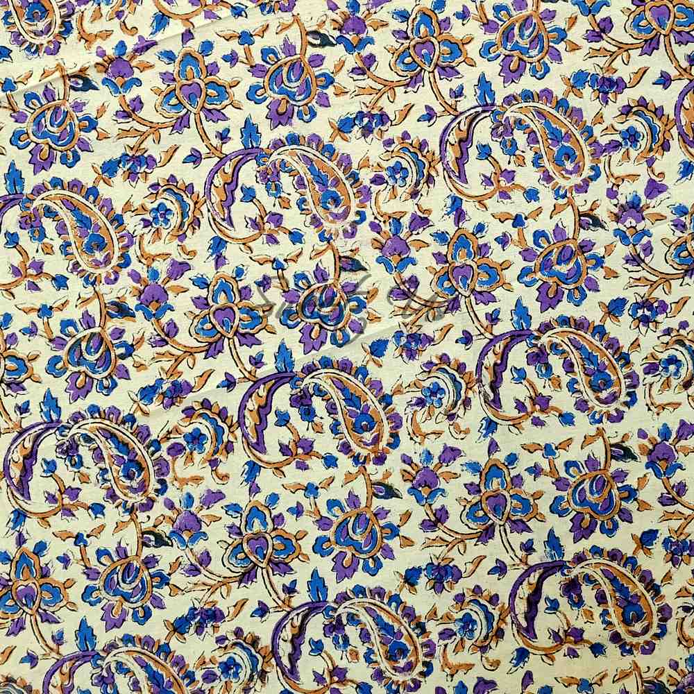 Block Print Tablecloth Round, Floral Paisley Love in Blue, Gold, Purple