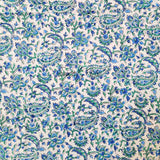 Block Print Tablecloth Round, Floral Paisley Love in Blue, Green, White