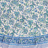 Block Print Tablecloth Round, Floral Paisley Love in Blue, Green, White