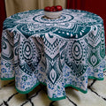 Cotton Blooming Floral Tablecloth Round 81-inch Beach Sheet Beach Throw Green Blue - Sweet Us