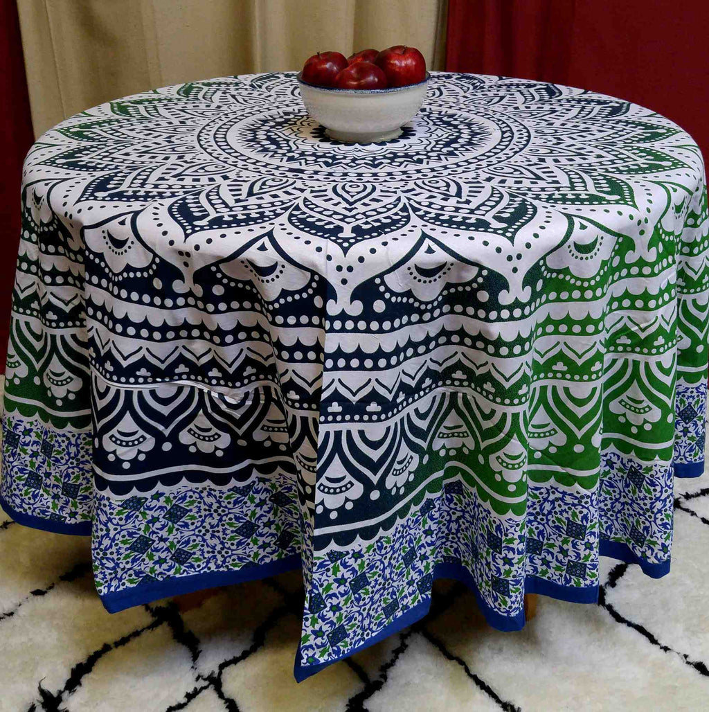 Cotton Floral Tablecloth Round, Tablecloth Rectangular Blue Green - Sweet Us