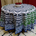 Cotton Floral Tablecloth Round, Tablecloth Rectangular Blue Green - Sweet Us