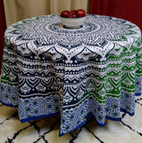 Cotton Floral Tablecloth Round, Tablecloth Rectangular Blue Green - Sweet Us
