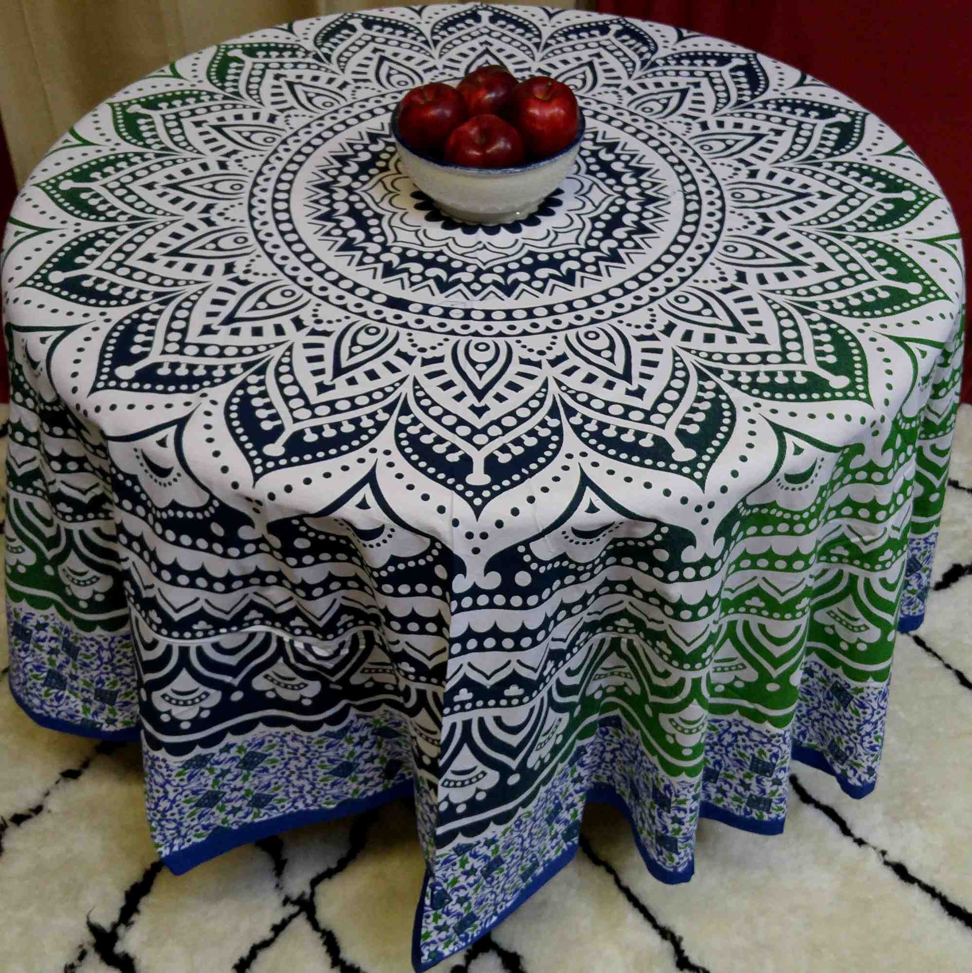 Cotton Floral Tablecloth Round, Tablecloth Rectangular Blue Green - Sweet Us