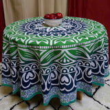 Handmade 100% Cotton Floral Heart Design 81" Inch Round Tablecloth Beach Sheet Beach Throw Blue Green - Sweet Us