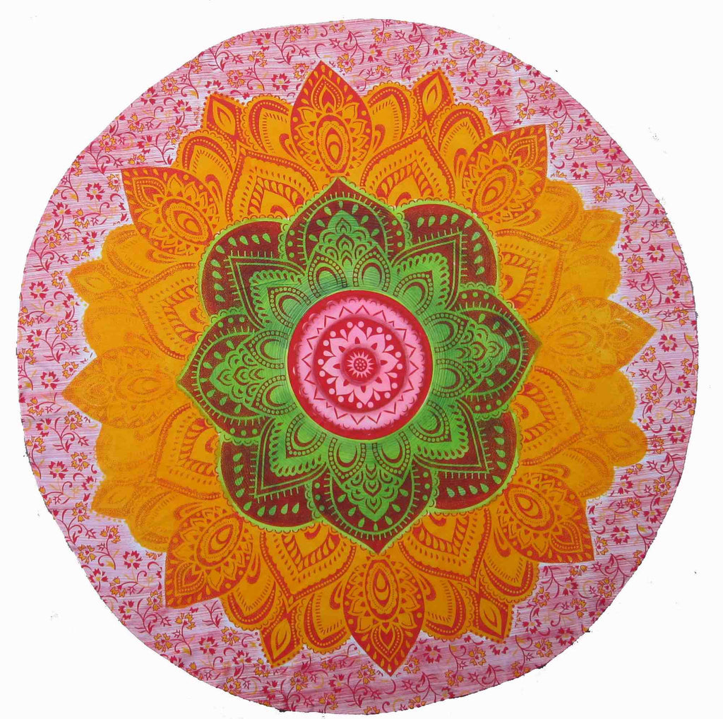 Cotton Blooming Floral Tablecloth Round 81-inch Beach Sheet Beach Throw Green Blue - Sweet Us