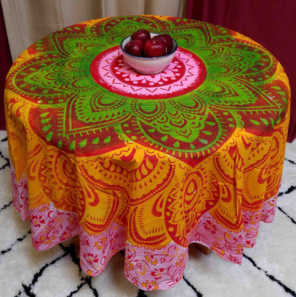 Cotton Blooming Floral Tablecloth Round 81-inch Beach Sheet Beach Throw Green Blue - Sweet Us