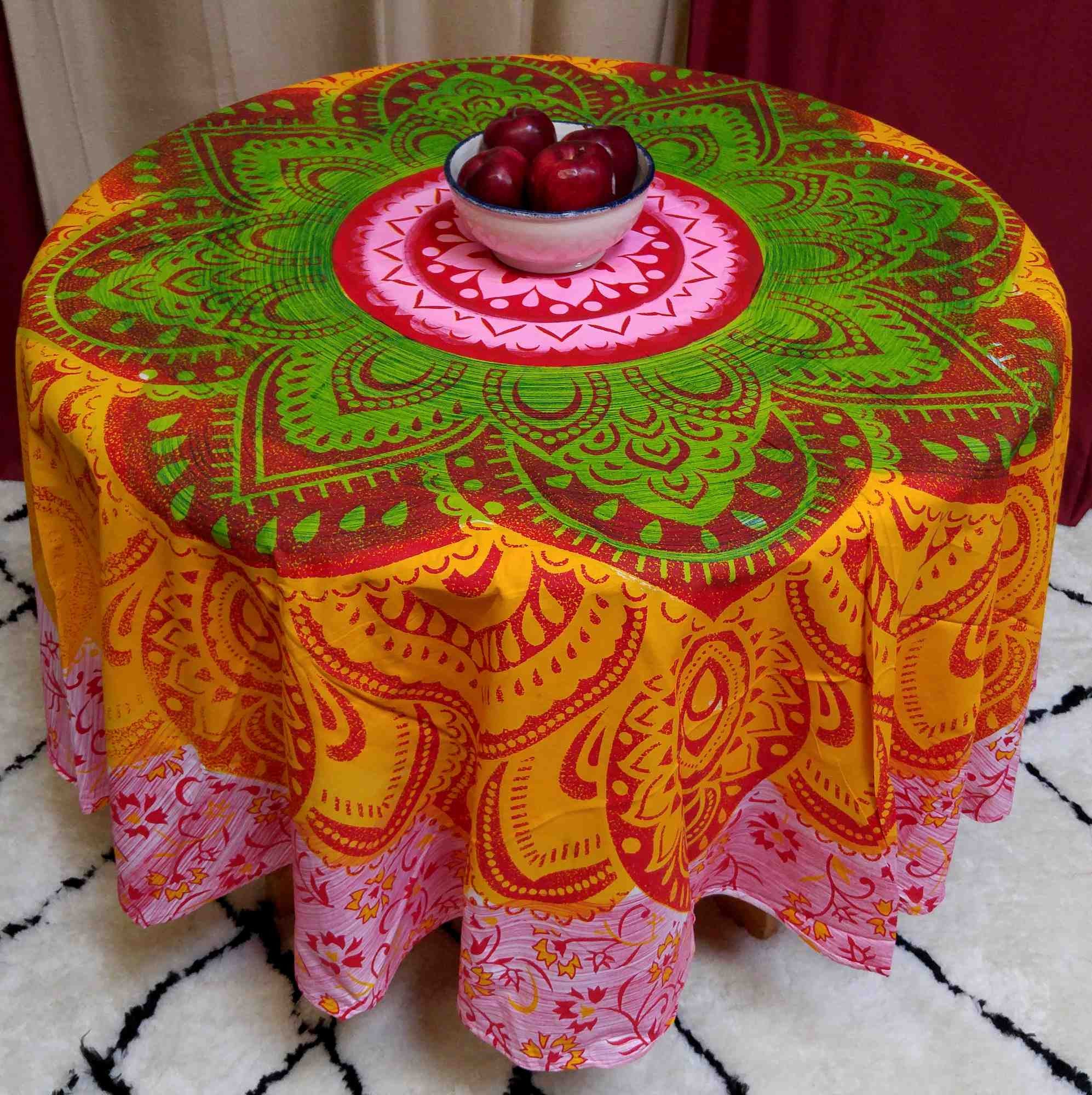 Cotton Blooming Floral Tablecloth Round 81-inch Beach Sheet Beach Throw Green Blue - Sweet Us