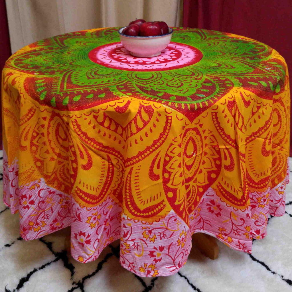 Cotton Blooming Floral Tablecloth Round 81-inch Beach Sheet Beach Throw Green Blue - Sweet Us