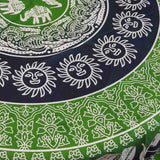 Handmade 100% Cotton Elephant Mandala Floral 81" Round Tablecloth Blue Green Yellow Red - Sweet Us
