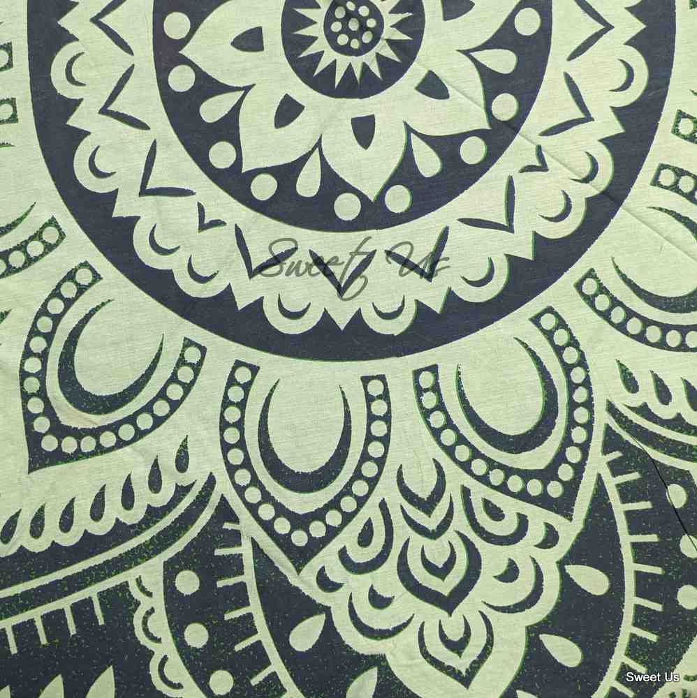 Cotton Blooming Floral Tablecloth Round 81-inch Beach Sheet Beach Throw Green Blue