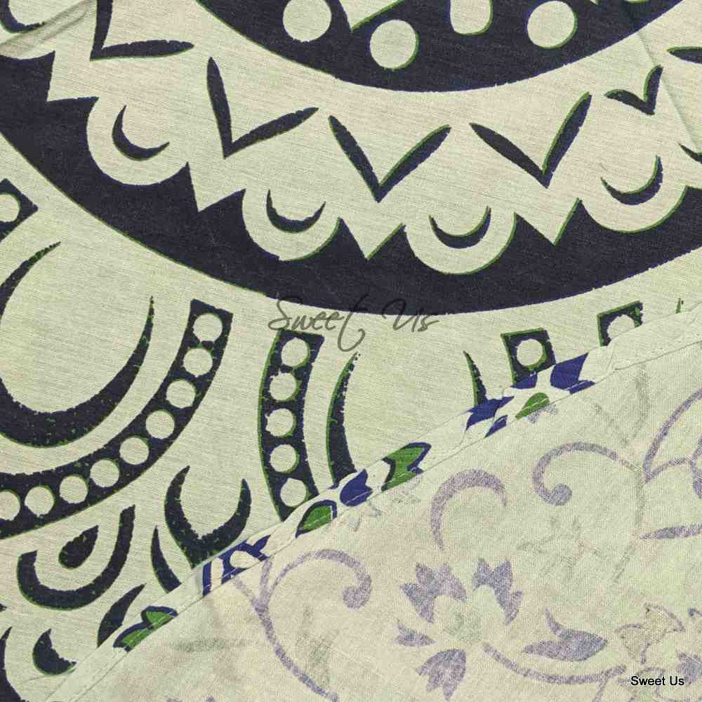 Cotton Blooming Floral Tablecloth Round 81-inch Beach Sheet Beach Throw Green Blue