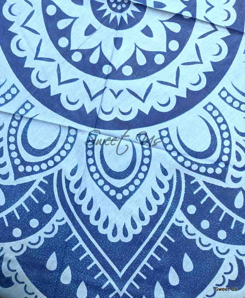 Cotton Blooming Floral Tablecloth Round 81-inch Beach Sheet Beach Throw Green Blue