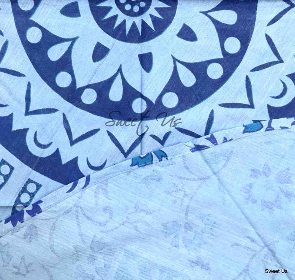 Cotton Blooming Floral Tablecloth Round 81-inch Beach Sheet Beach Throw Green Blue