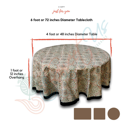 Vegetable Dye Block Print Tablecloth Rectangle, Round, Square, Cotton Linen Tan