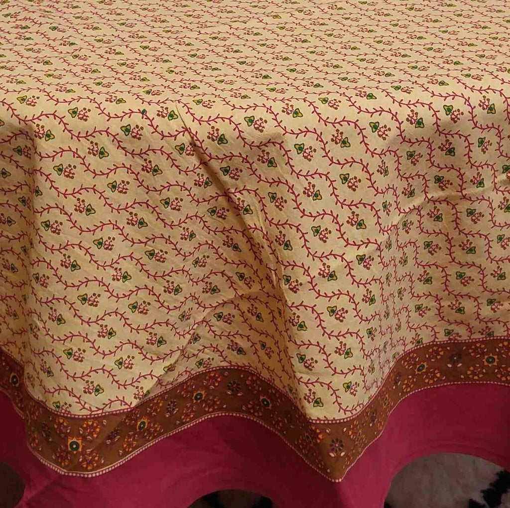 Cotton Floral Vine Square & Round Tablecloth Gold Red Table Linen - Sweet Us