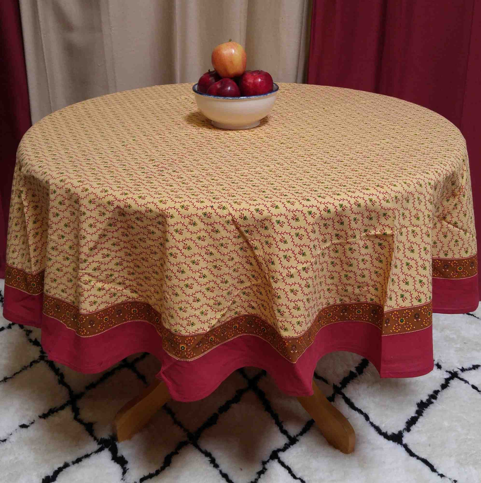 Cotton Floral Vine Square & Round Tablecloth Gold Red Table Linen - Sweet Us