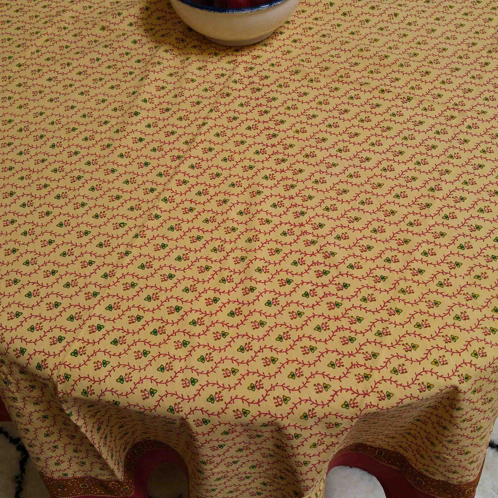 Cotton Floral Vine Square & Round Tablecloth Gold Red Table Linen - Sweet Us