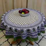 Handmade 100% Cotton Elephant Mandala Floral 60" Round Tablecloth Olive Green Purple Black - Sweet Us