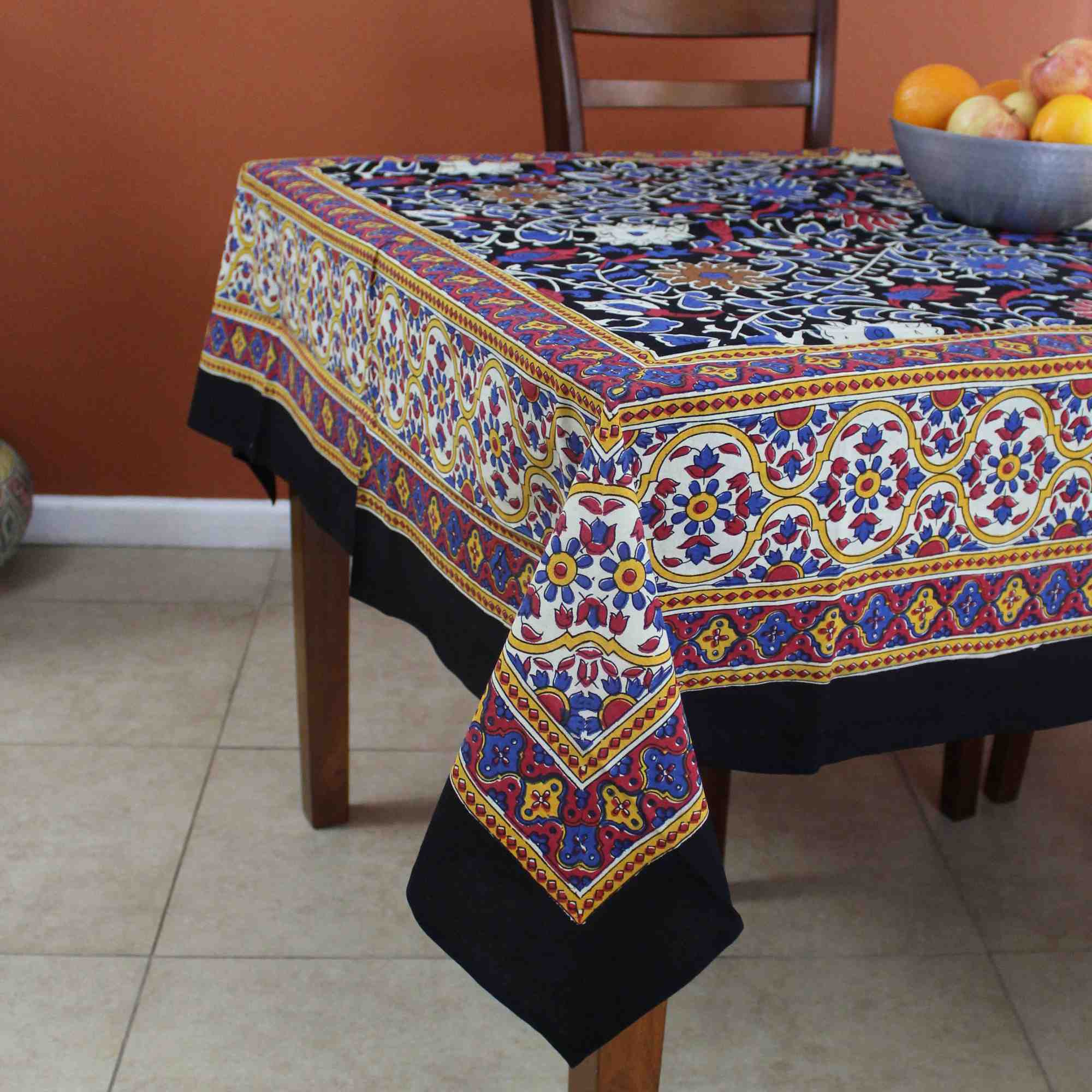 Cotton Sunflower Tablecloth for a Square Table 60x60 Black & Yellow - Sweet Us