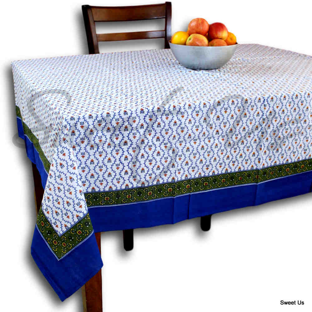 Floral Vine Tablecloth Round Square Table Linen White Blue Green Gold Red - Sweet Us