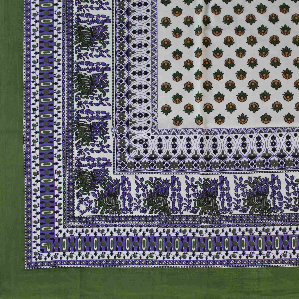 Cotton Floral Elephant Tablecloth for Square Tables 60x60 Olive Green, Blue - Sweet Us