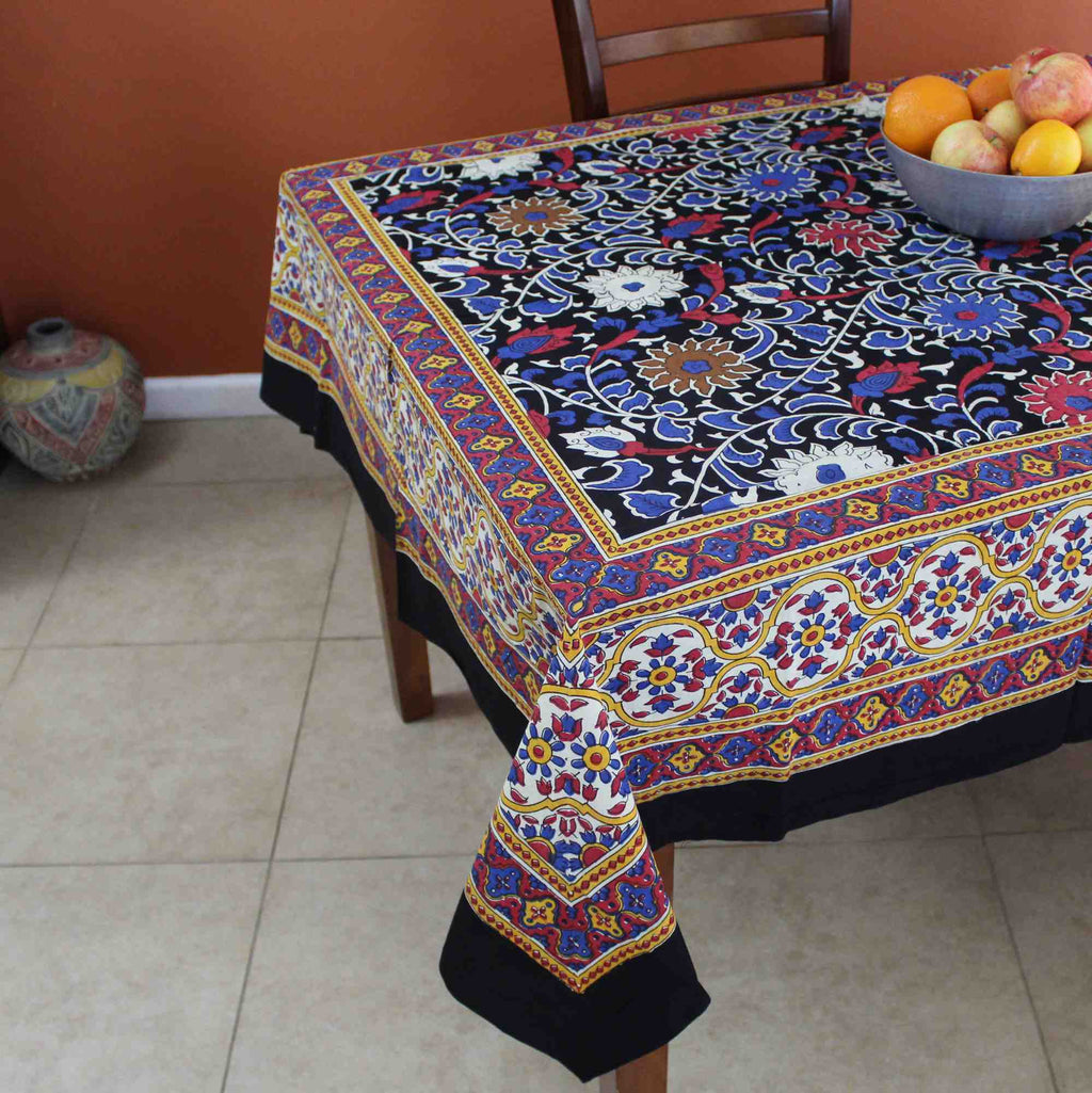 Cotton Sunflower Tablecloth for a Square Table 60x60 Black & Yellow - Sweet Us