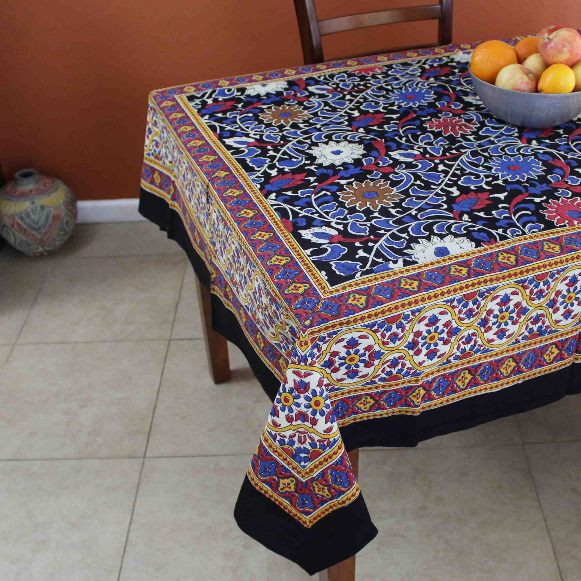 Cotton Sunflower Tablecloth for a Square Table 60x60 Black & Yellow - Sweet Us