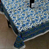 Hand Block Print Cotton Eternal Floral Tablecloth Square 60 x 60 inches Blue Green - Sweet Us