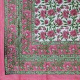 Hand Block Print Floral Cotton Tablecloth Square 60 x 60 inches Pink Green Blue Gold Red - Sweet Us