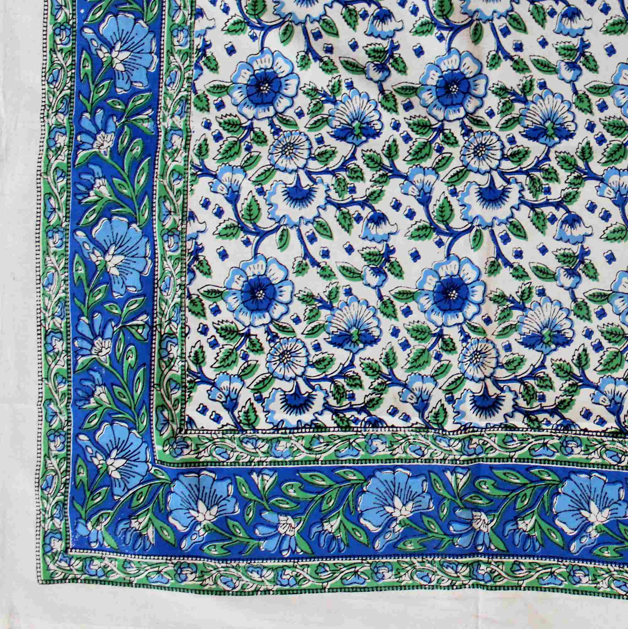 Handmade Hand Block Print 100% Cotton Eternal Floral Vine Tablecloth 60x60 Blue Green - Sweet Us
