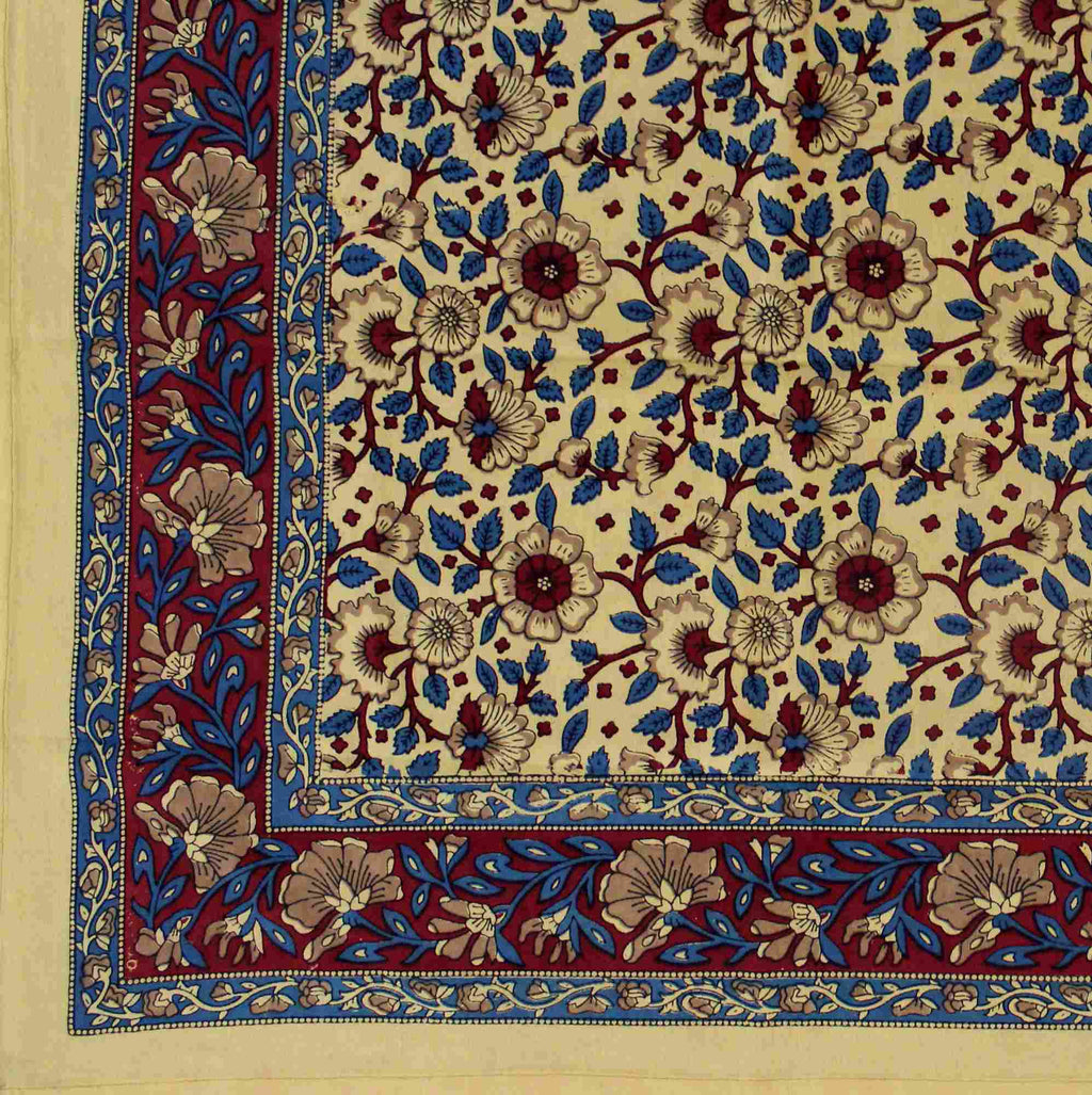 Handmade Hand Block Print 100% Cotton Eternal Floral Vine Tablecloth 60x60 Gold Red - Sweet Us