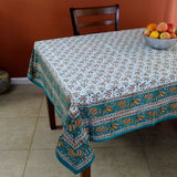 Handmade Hand Block Print 100% Cotton Eternal Floral Vine Tablecloth 60x60 Orange Green - Sweet Us