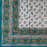 Handmade Hand Block Print 100% Cotton Eternal Floral Vine Tablecloth 60x60 Orange Green - Sweet Us