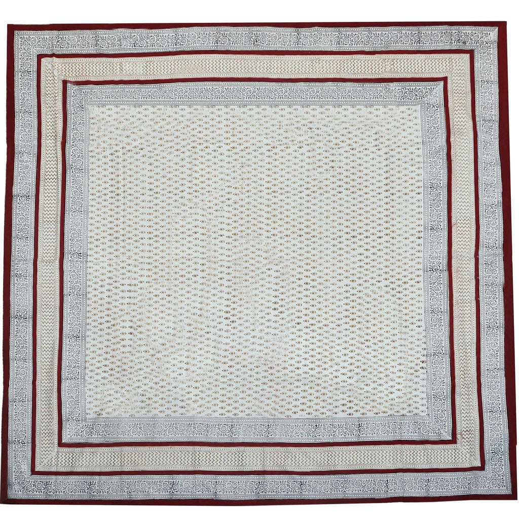 Handmade 100% Cotton Hand Block Print Dabu Tablecloth 72" x 72" Square Red - Sweet Us
