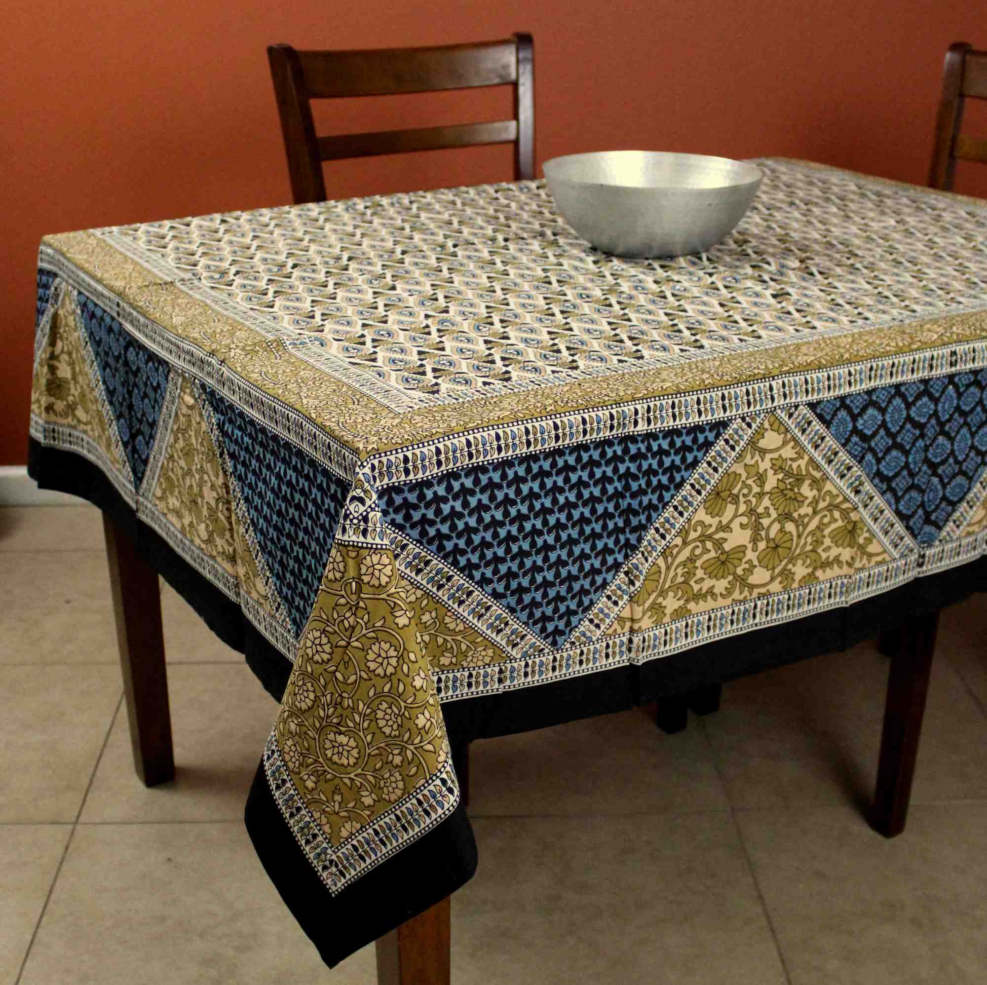 Cotton Floral 70 inches Tablecloth for Square Tables Blue Green Tan Purple - Sweet Us