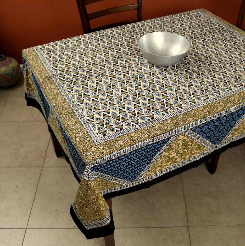 Cotton Floral 70 inches Tablecloth for Square Tables Blue Green Tan Purple - Sweet Us